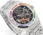 OMF Audemars Piguet Royal Oak Offshore 41mm Calibre 3132 Movement Frosted Gold Rainbow Bezel Watch